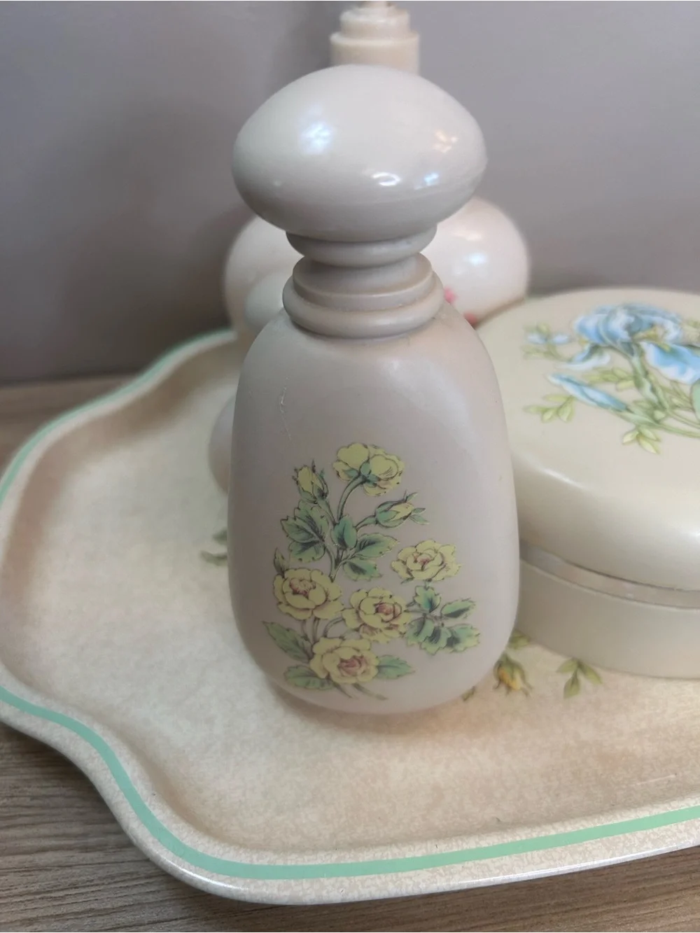 Avon Cream Floral Ceramic Vanity Set with Pastel Accents